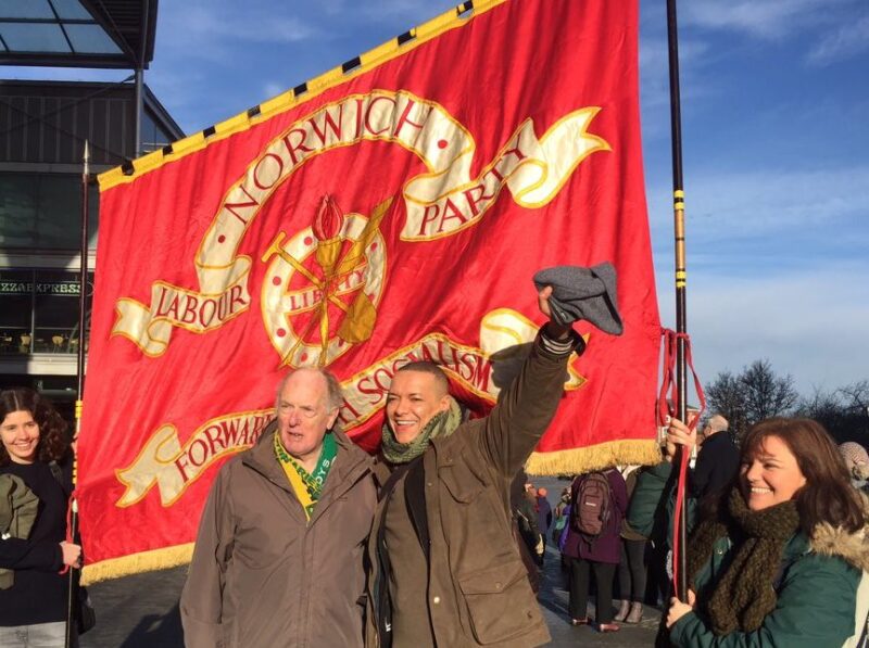 Ian Gibson with Clive Lewis MP and Cllr Karen Davis