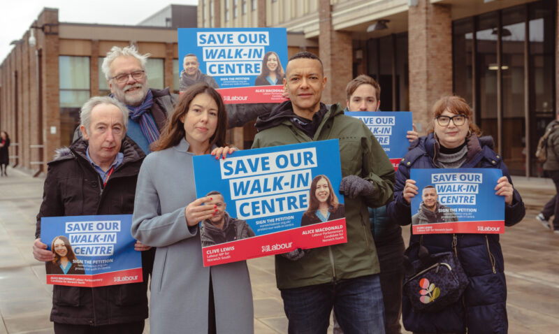 Alice Macdonald, Clive Lewis MP and local Labour councillors/activists at the hand-in
