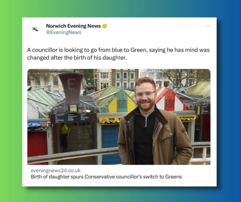 Norwich Evening New article: "Birth of daughter spurs Conservative councillor