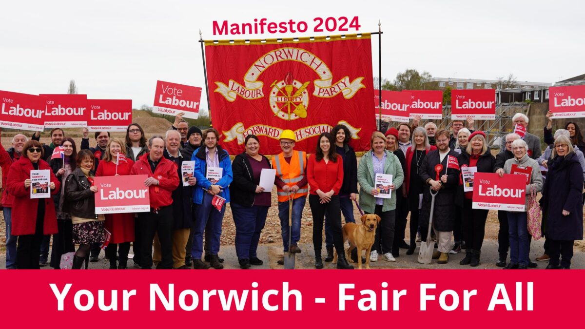 Manifesto 2024: Your Norwich - Fair For All. Norwich Labour councillors, candidates and activists at the Mile Cross depot site launching Labour
